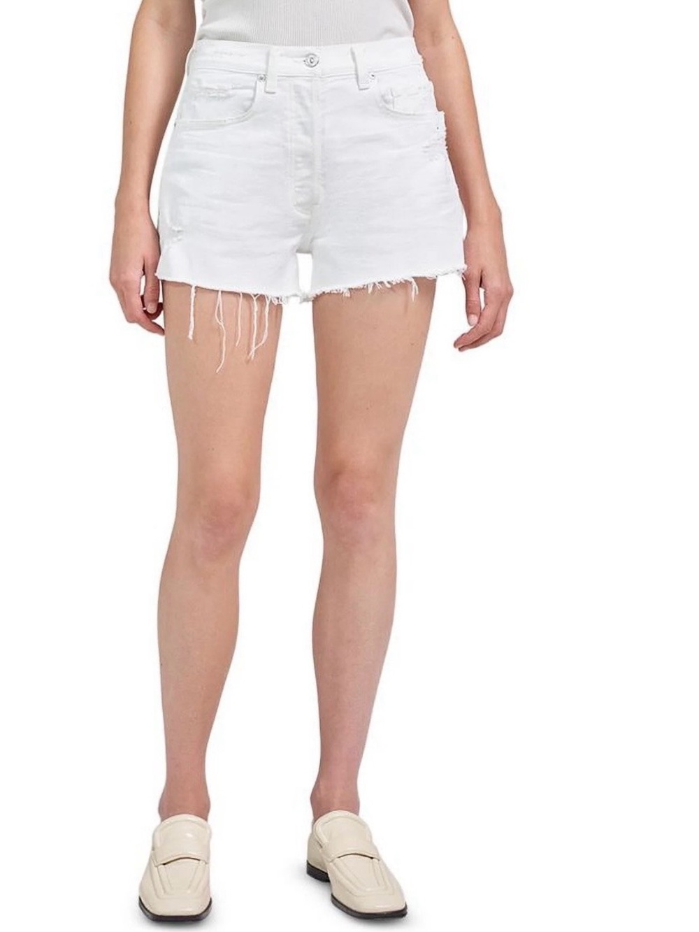 COH Citizens Of Humanity Frieda High Rise White Denim Jeans Shorts Frayed Hem 26